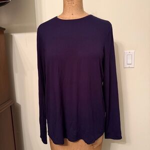 Eileen Fisher Navy Blue Long Sleeve Rayon T-Shirt Top
